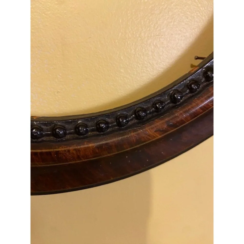 Antique Victorian Oval Wood Picture Frame Faux Bois Beaded Inner Liner Brown